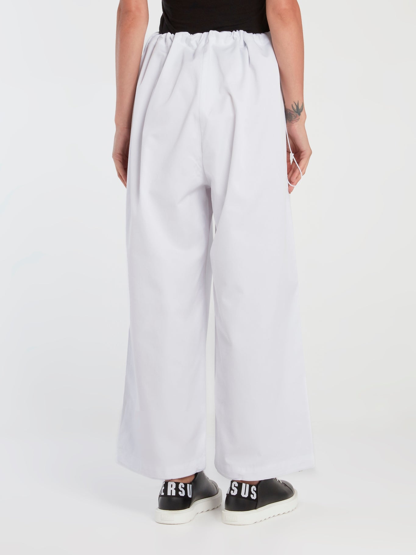 White Drawstring Oversized Twill Pants