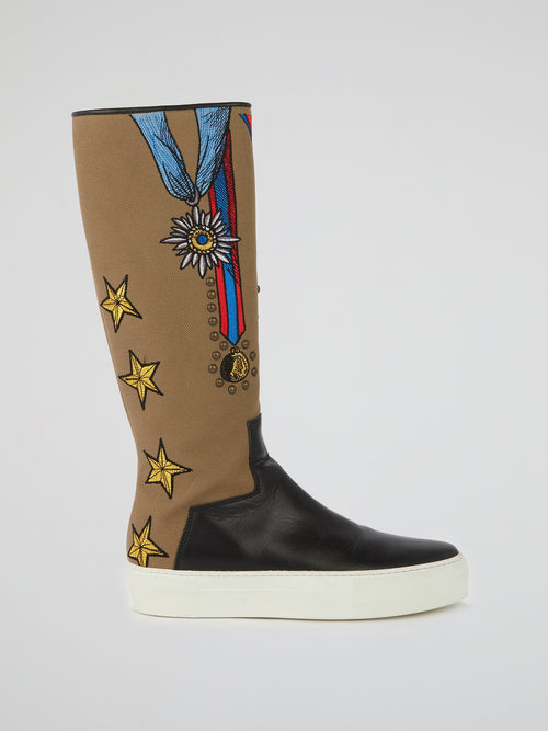 Embroidery Canvas Platform Boots