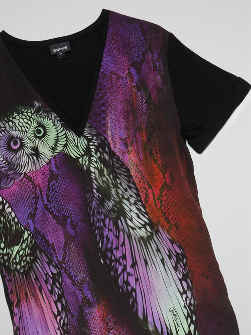 Owl Print V-Neck T-Shirt