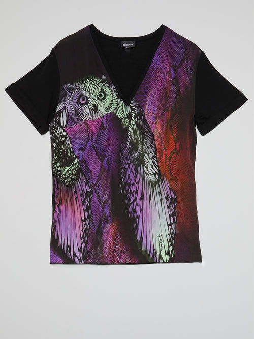 Owl Print V-Neck T-Shirt