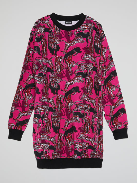 Pink Tiger Print Sweatshirt Dress