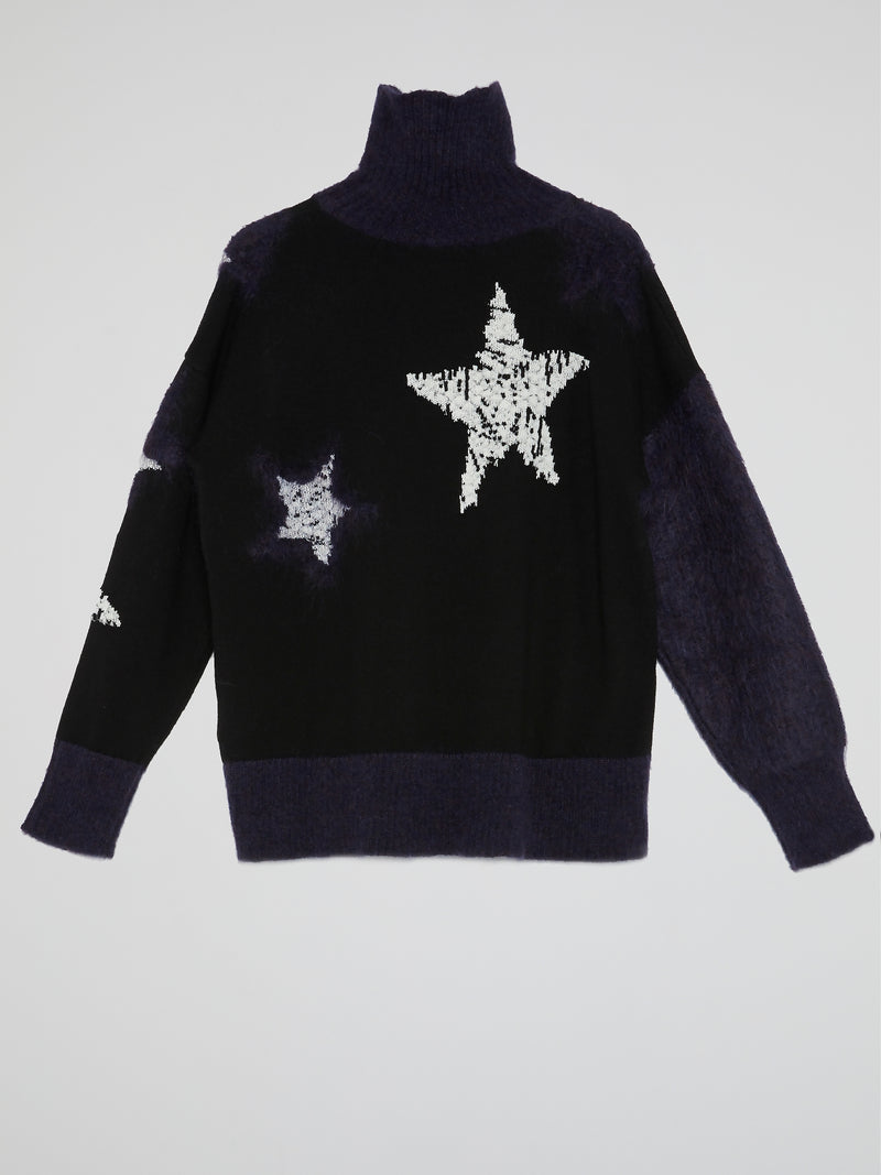 Star Print Turtleneck Sweater