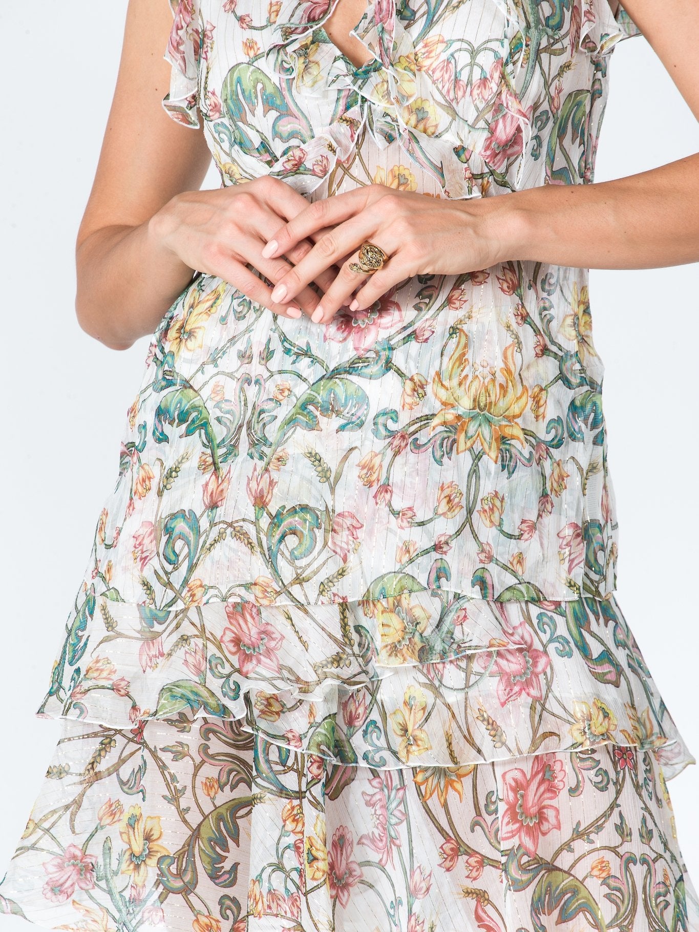Floral Printed Frill Chiffon Dress