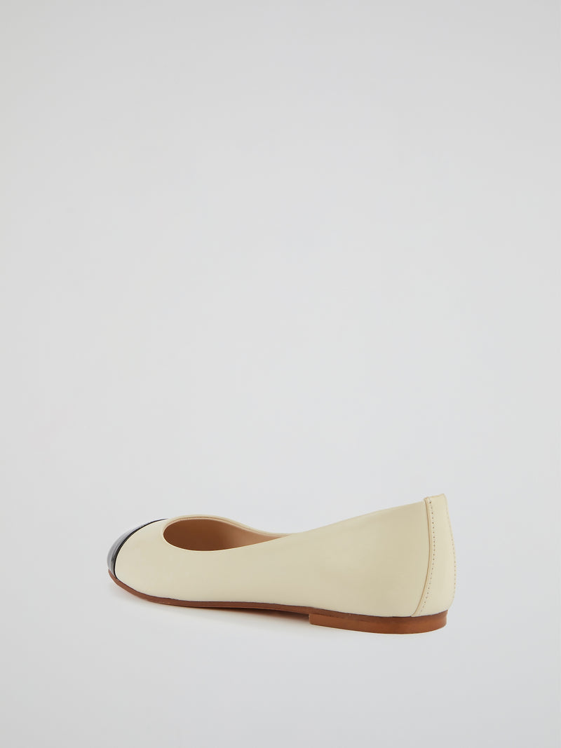 Contrast Leather Ballerina Shoes