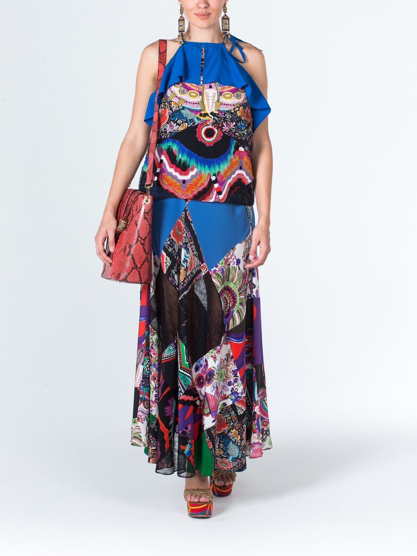 Разноцветная юбка с кружевными вставками