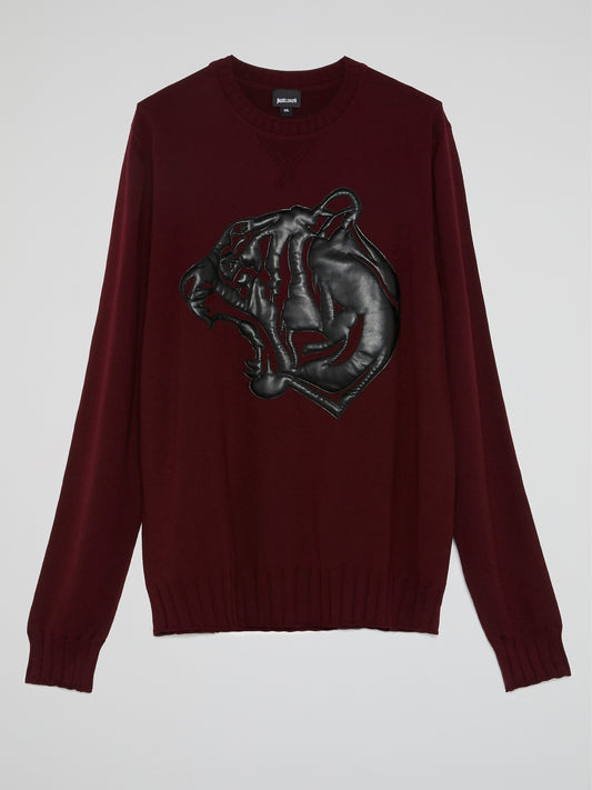 Burgundy Tiger Embroidered Sweatshirt