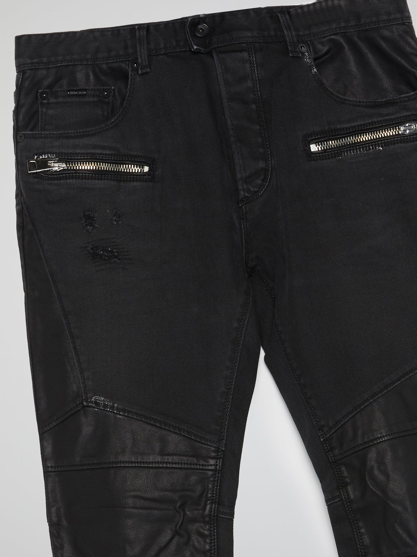 Black Leather Patch Trousers