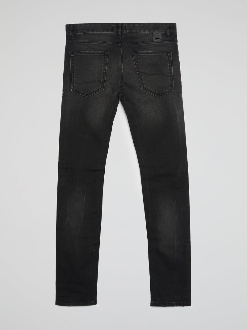Black Zip Detail Distressed Jeans