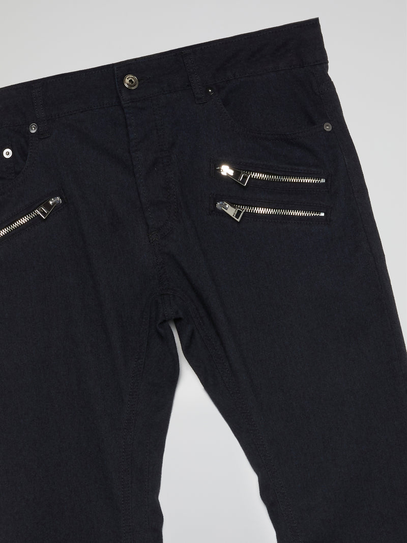 Navy Zip Detail Trousers