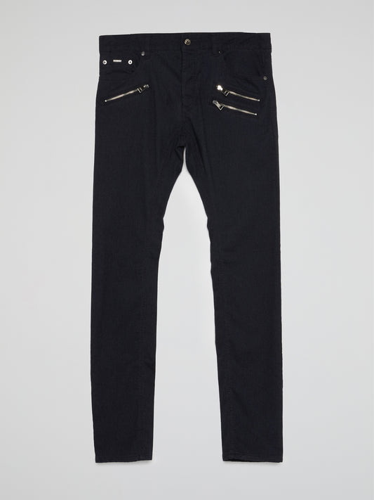 Navy Zip Detail Trousers