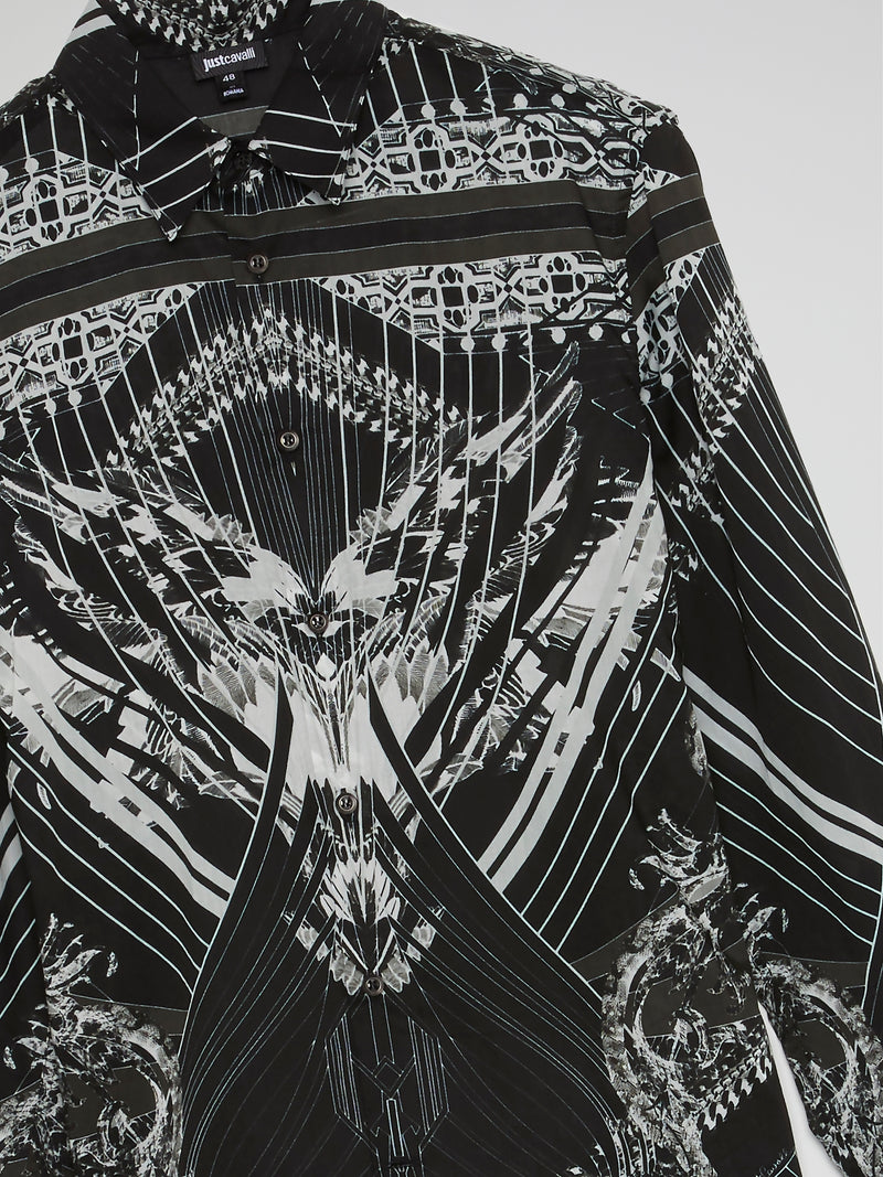 Black Pattern Print Long Sleeve Shirt
