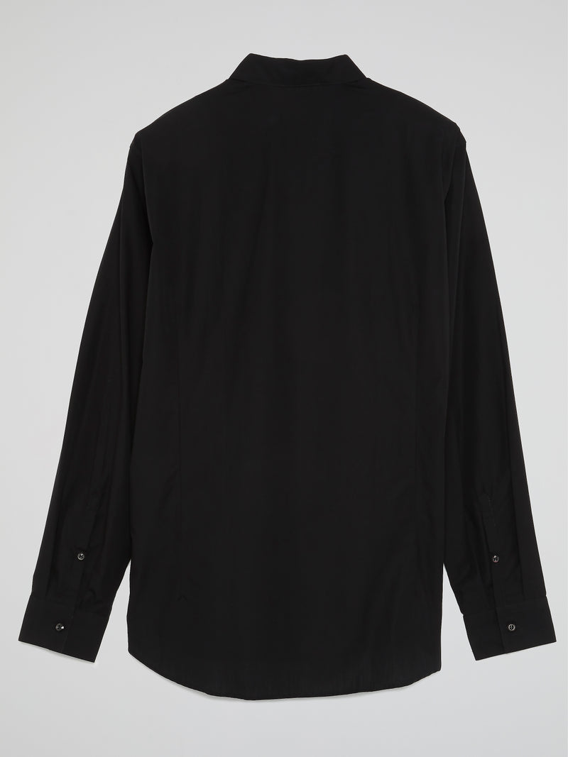 Black Oriental Print Long Sleeve Shirt
