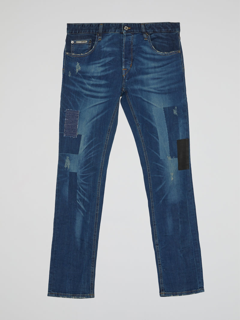 Navy Blue Patched Denim Trousers