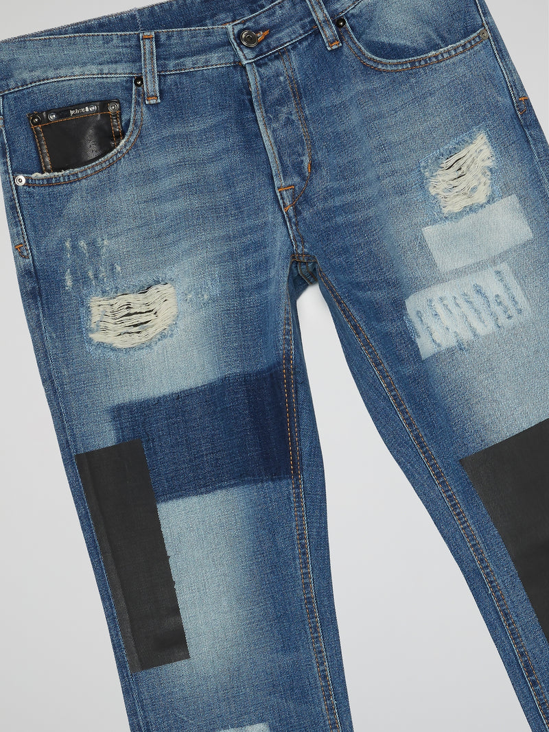 Distressed Patched Denim Jeans