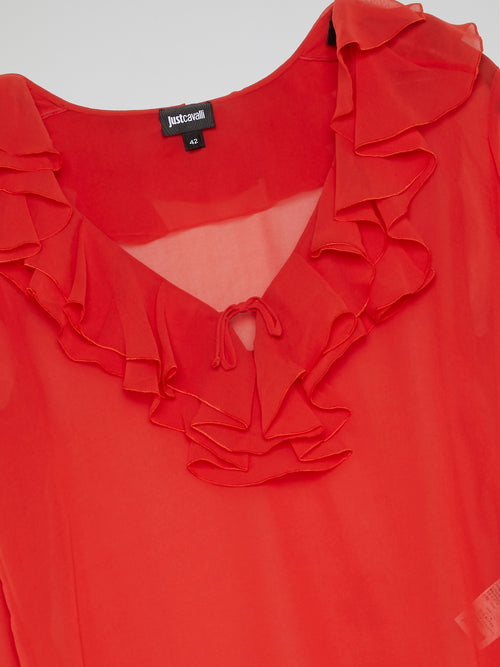 Red Frill Detail Blouse