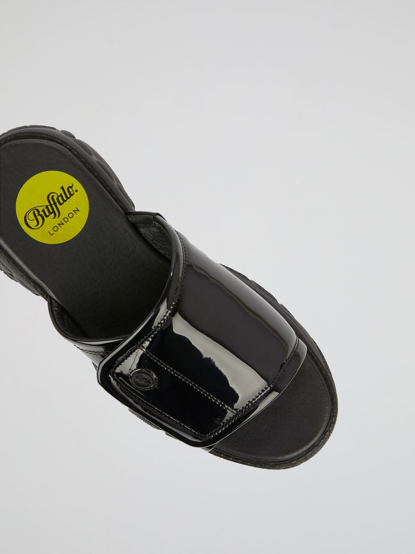 Black Chunky Sole Leather Slides