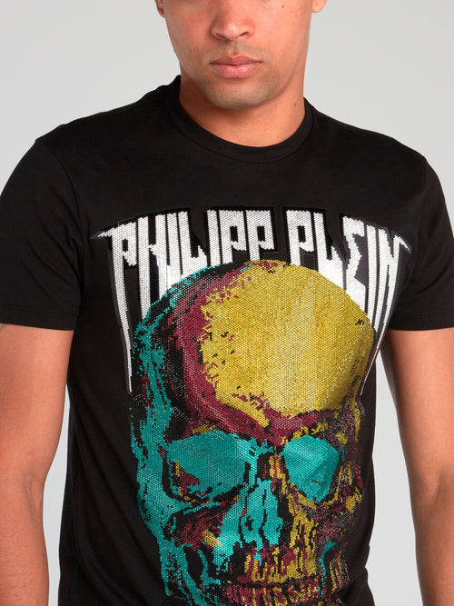 Black Studded Skull Crewneck T-Shirt