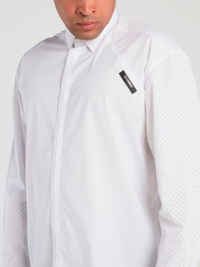 White Velcro Patch Long Sleeve Shirt