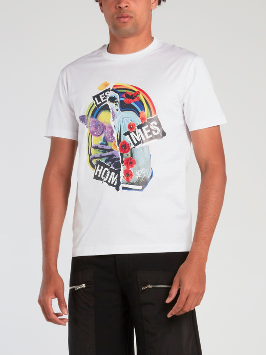 White Collage Print T-Shirt