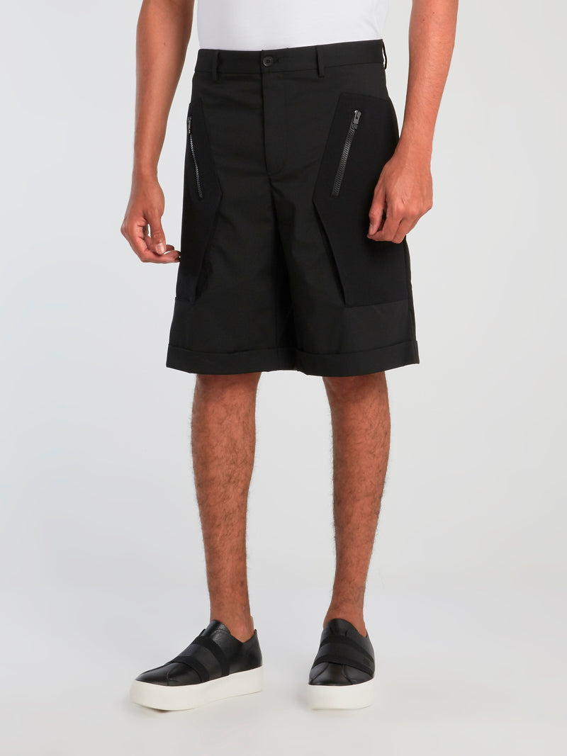 Black Front Pocket Detail Shorts