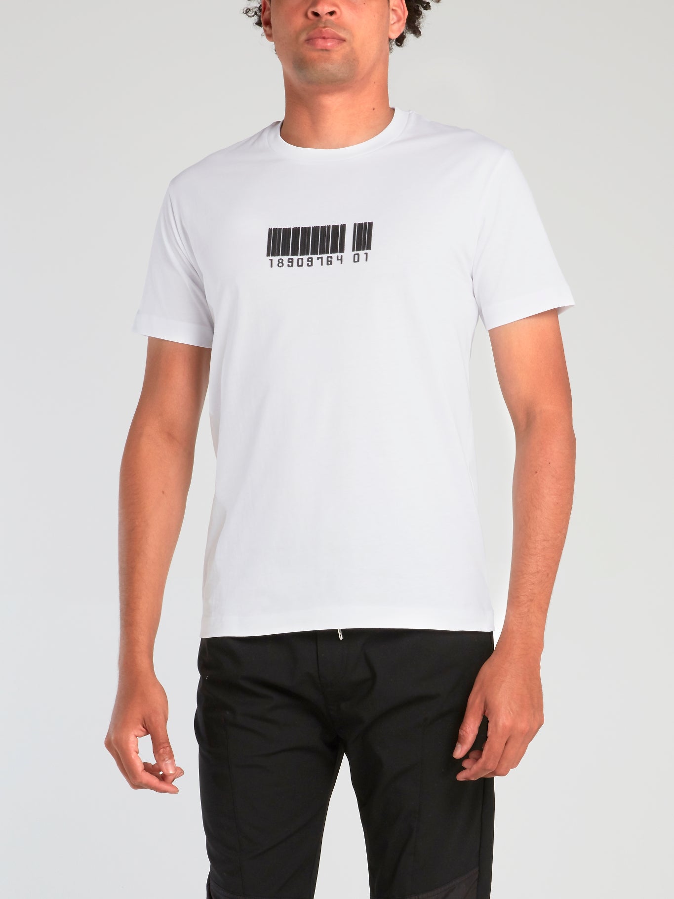 White Barcode Print T-Shirt