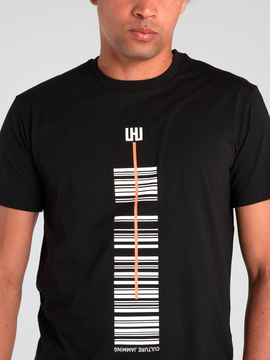 Black Barcode Print Crewneck T-Shirt
