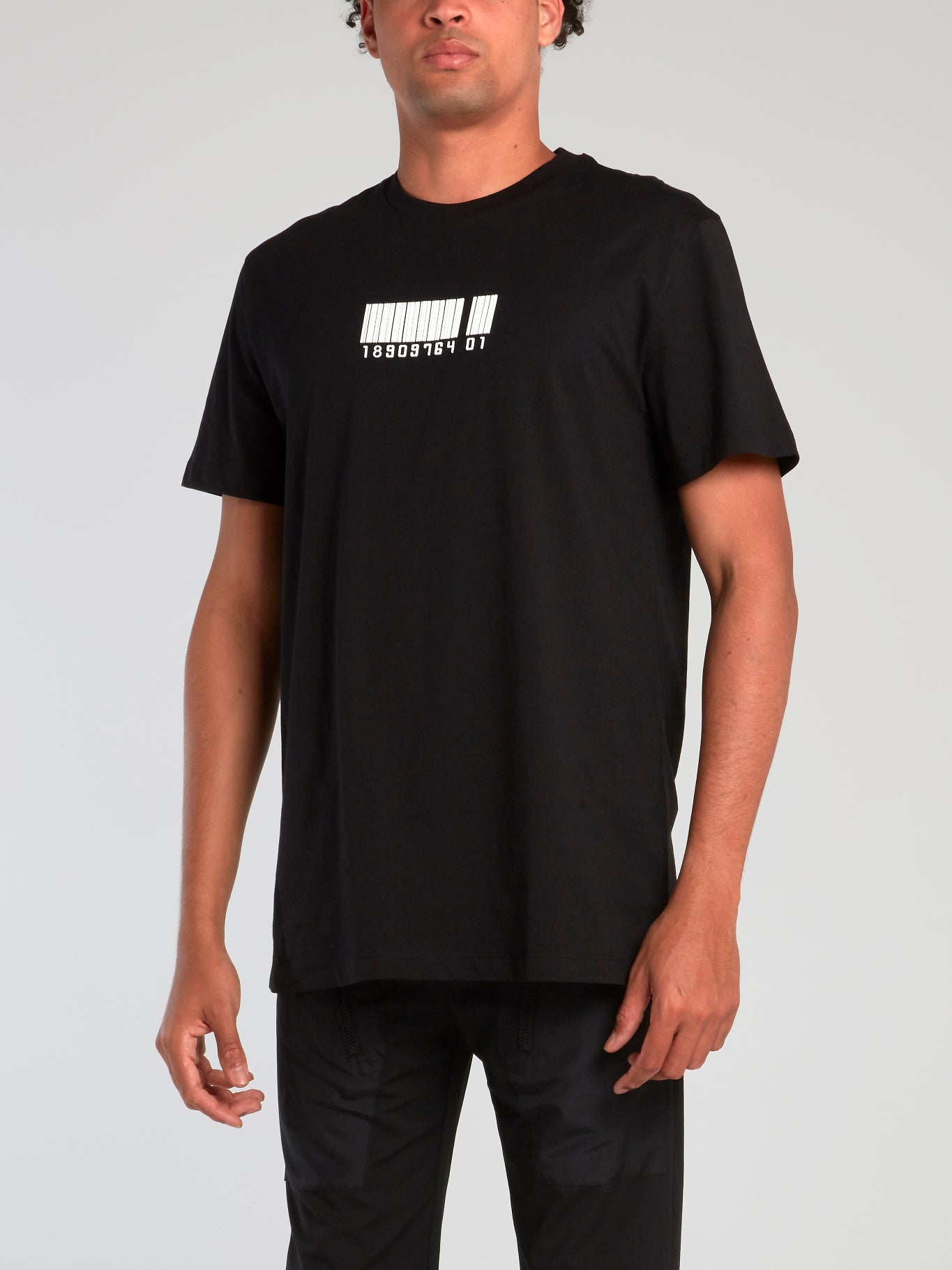 Black Contrast Barcode Print T-Shirt