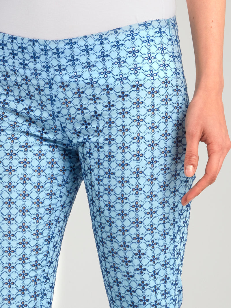 Blue Embroidered Flared Trousers