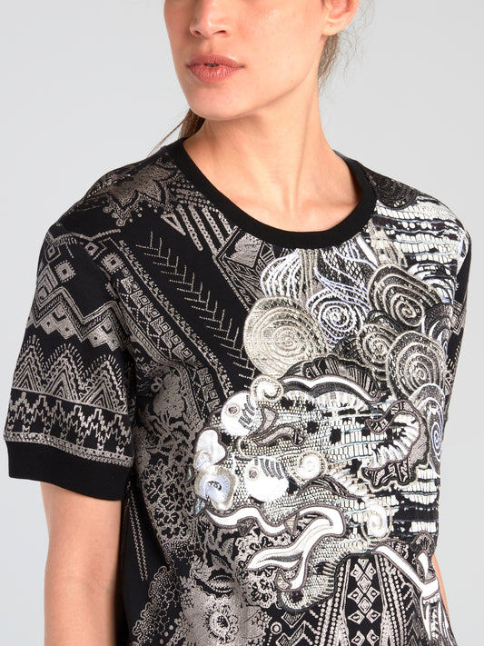 Black Oriental Embroidered Top