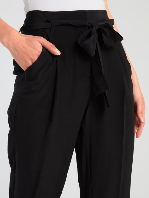 Black Tie Front Capri Pants