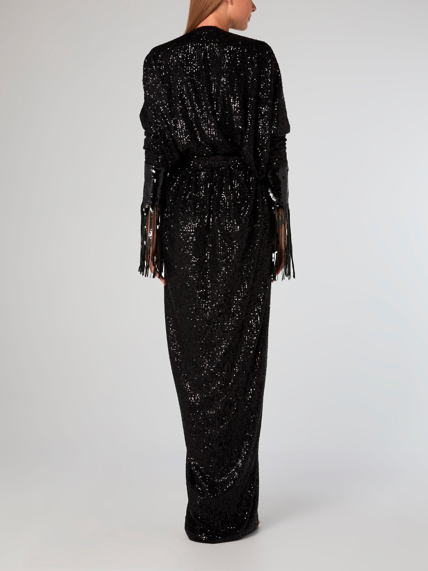Black Fringe Detailed Sequin Dress