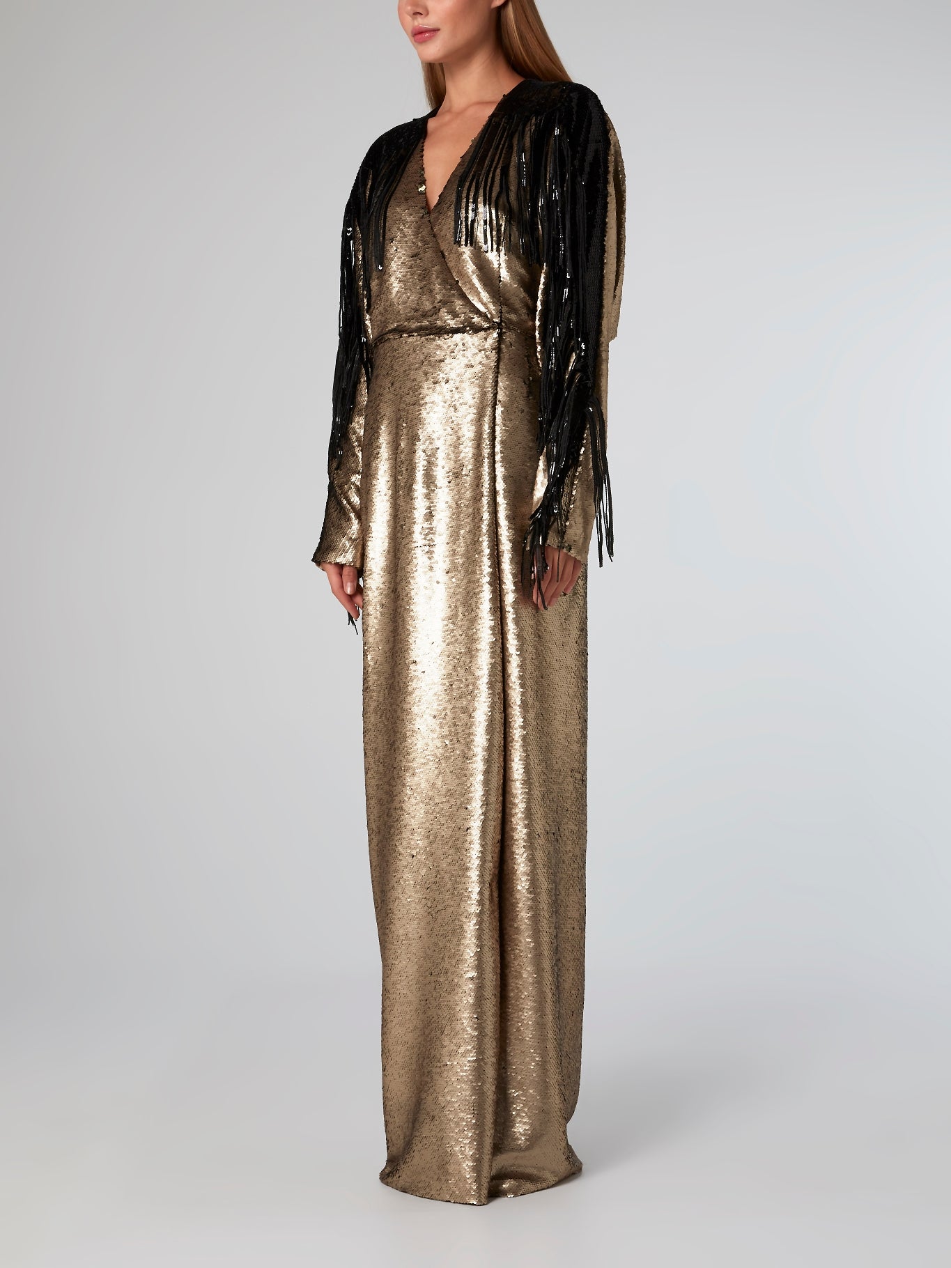Katrine K. Gold Fringe Detailed Paillette Dress 48 / Gold Katrine K. Gold Fringe Detailed Paillette Dress 48 / Gold
