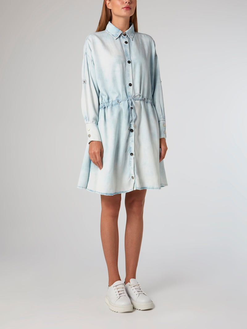Acid Wash Tencel Shirt Dress 36 / Blue