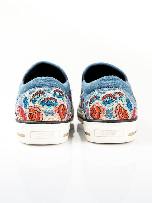 Embroidered Slip On Denim Sneakers