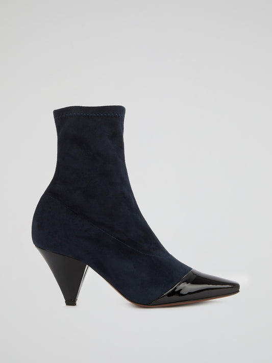 Navy Leather Panel Suede Boots