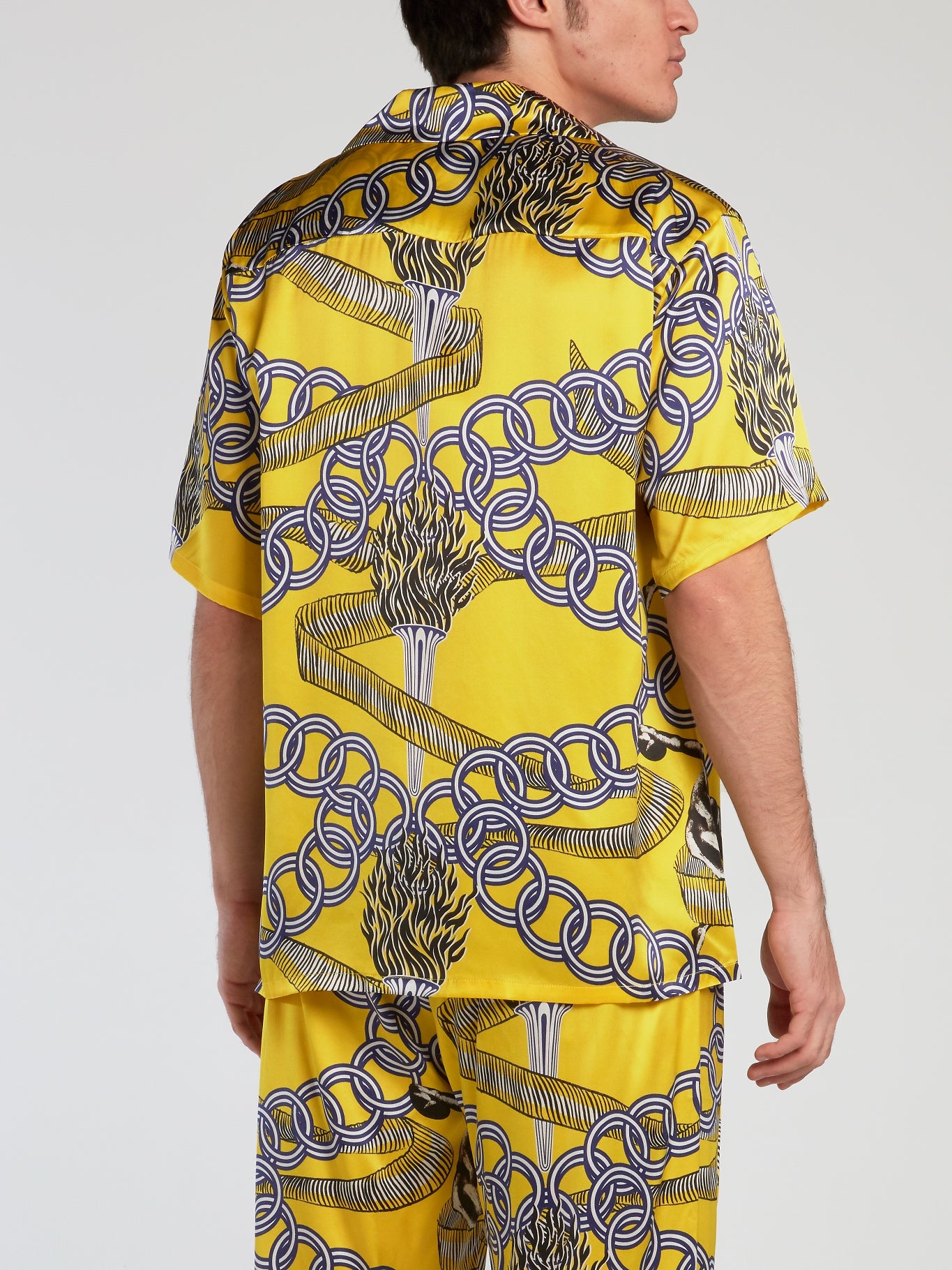 Olympian Acid Yellow Printed Silk Shirt