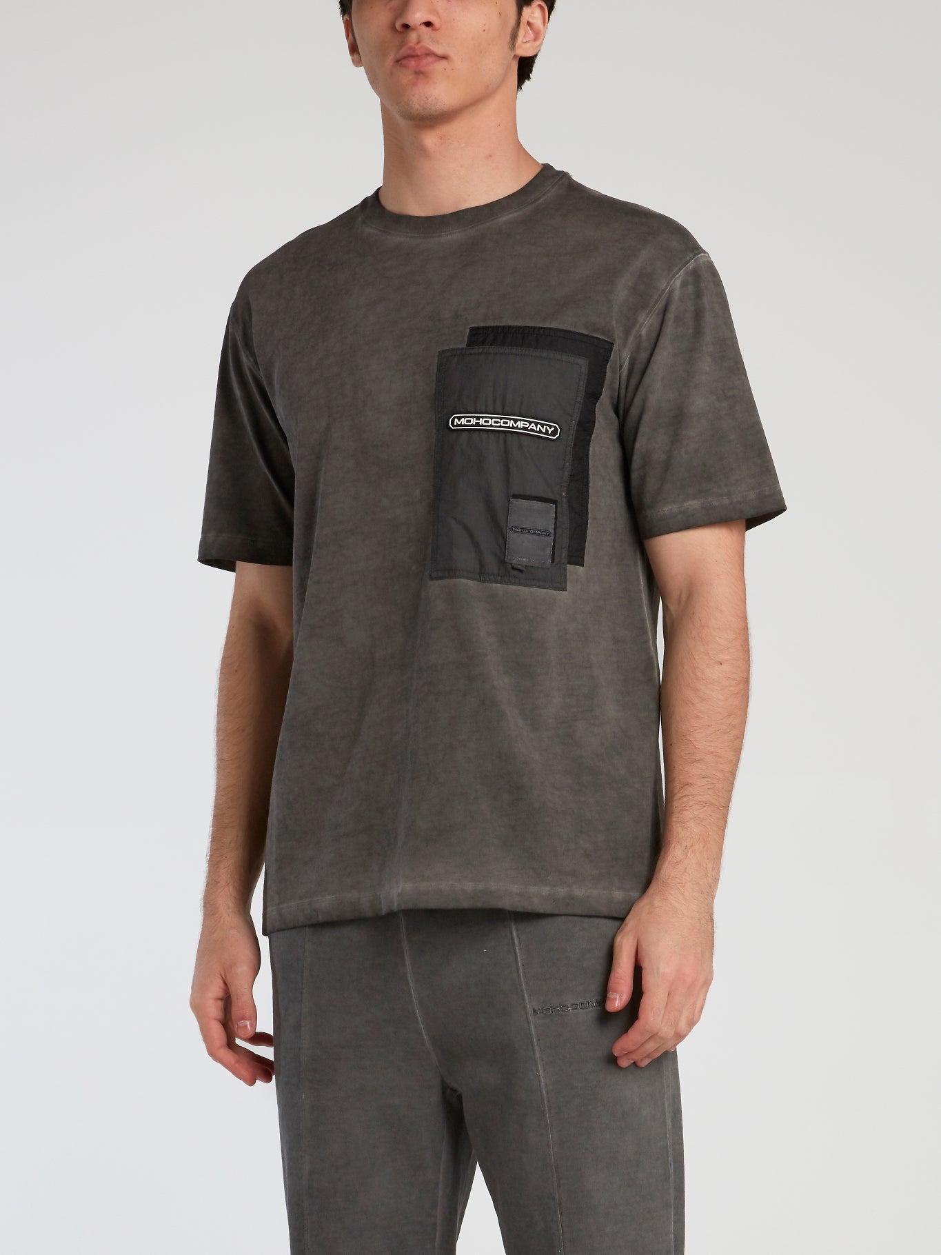 Grey Dyed Overlap Pocket T-Shirt