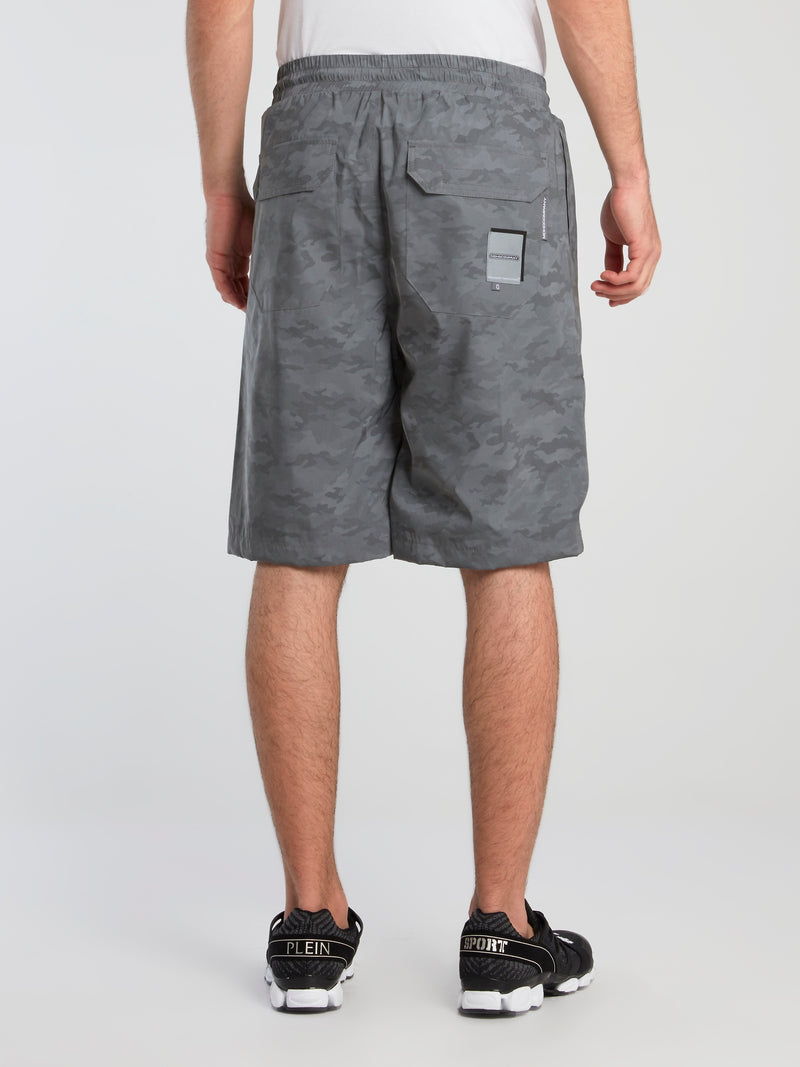Grey Camo Drawstring Shorts