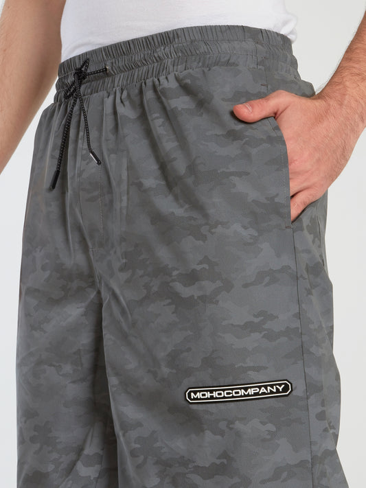 Grey Camo Drawstring Shorts