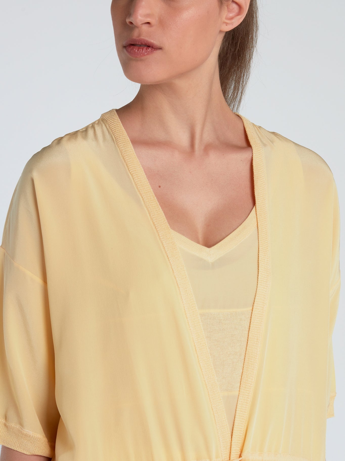 Yellow Half Sleeve Silk Cardigan