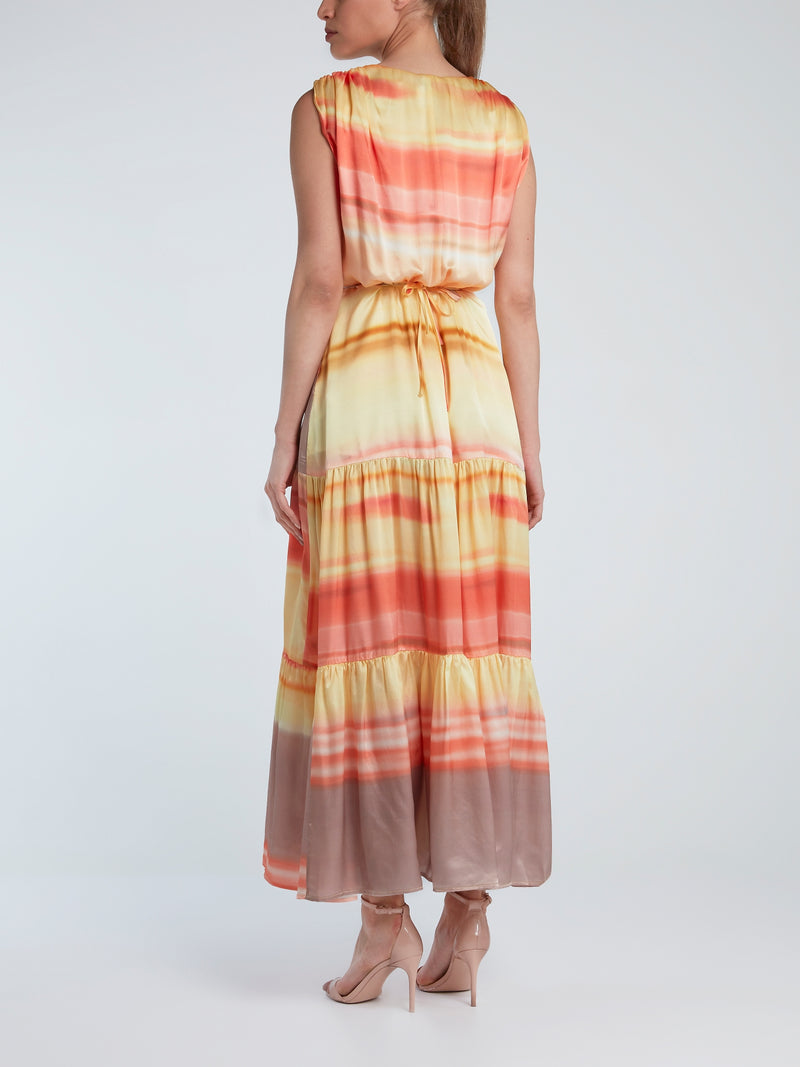 Tiered Elastic-Waist Silk Dress