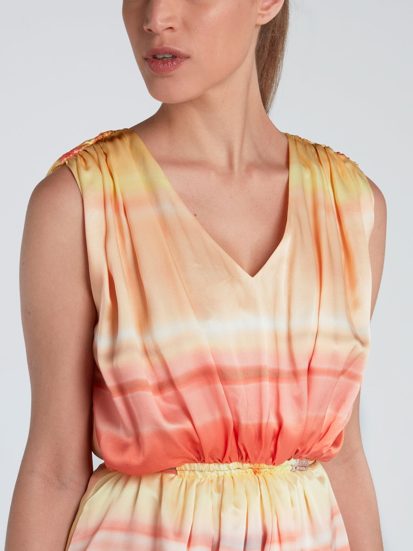 Tiered Elastic-Waist Silk Dress