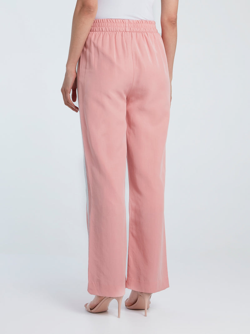 Pink Smocked-Waist Tencel Pants