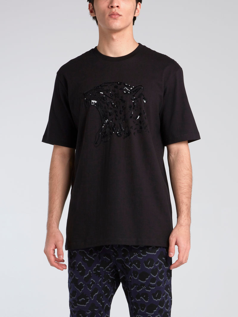 Black Sequin Leopard T-Shirt
