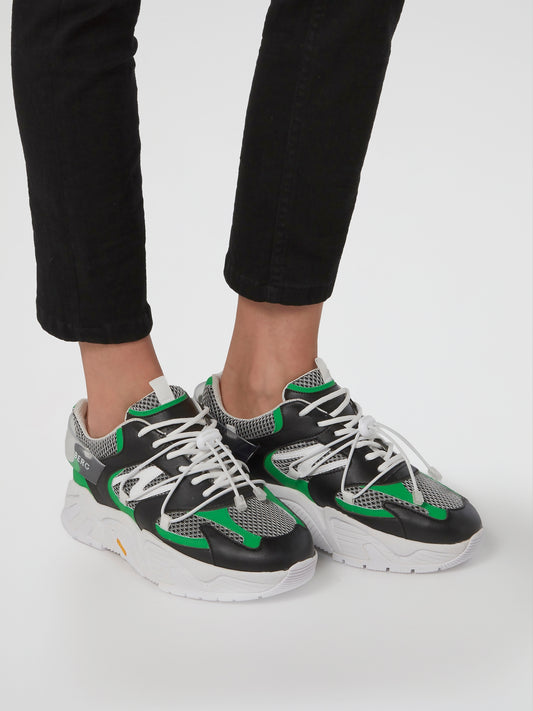 Green Lace-Up Chunky Sneakers