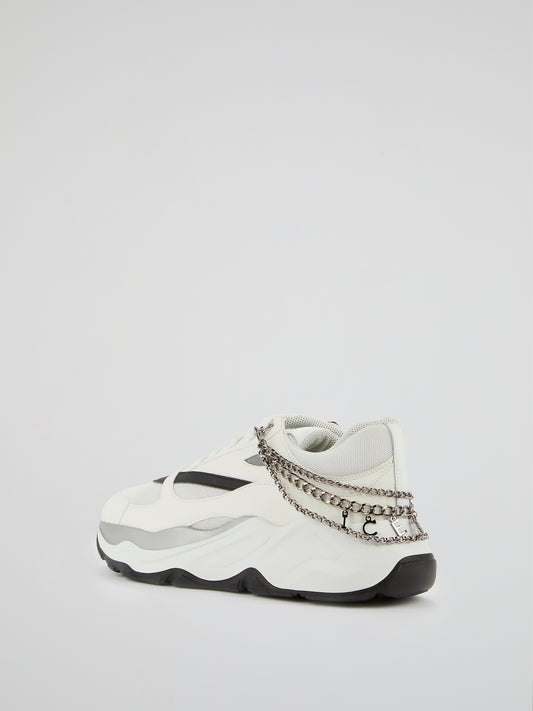 White Logo Chain Embellished Sneakers