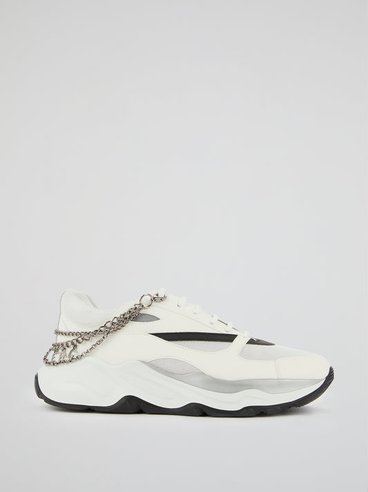 White Logo Chain Embellished Sneakers