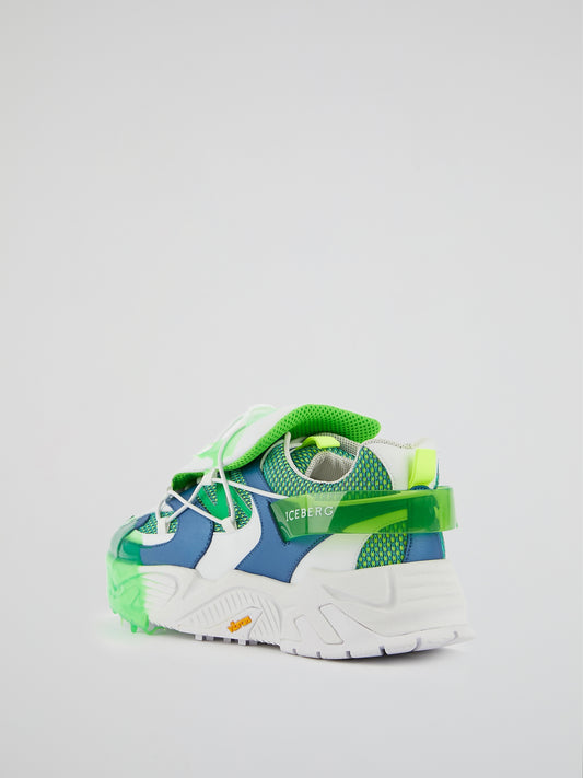 Blue Mesh Panel Chunky Sneakers