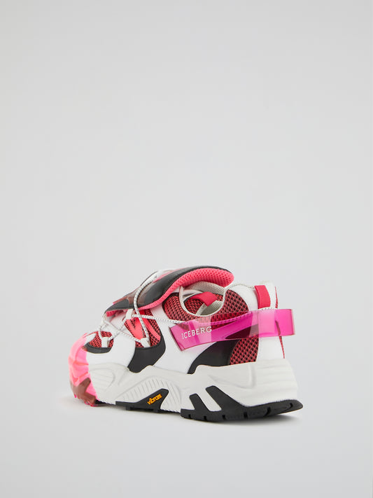 Pink Mesh Panel Chunky Sneakers
