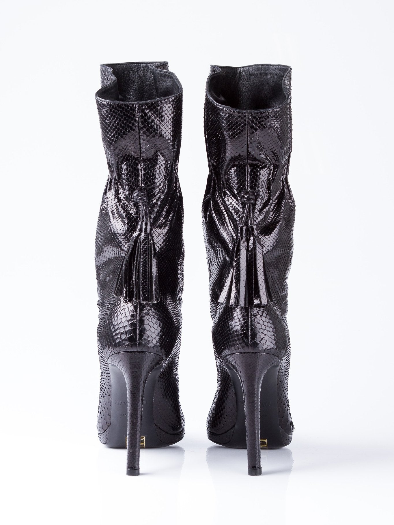 Black Snake Skin Textured Leather Boots